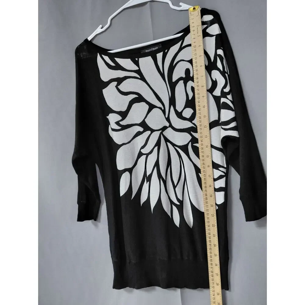 White House Black Market Black Floral Knit Dolman Sleeve Top Women Size S